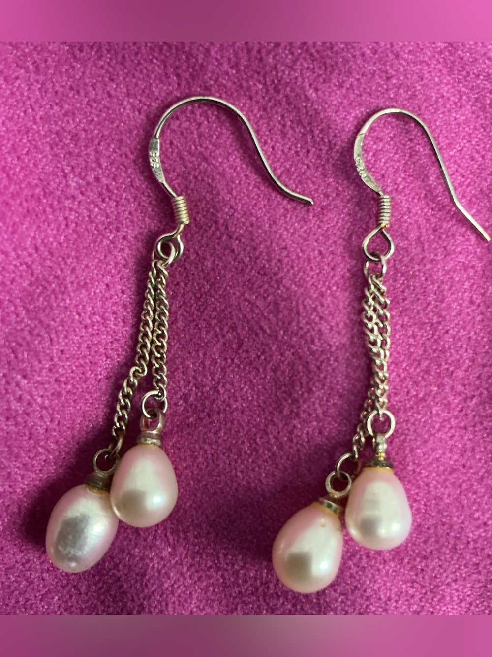 925 Double Pearl Drop Earrings